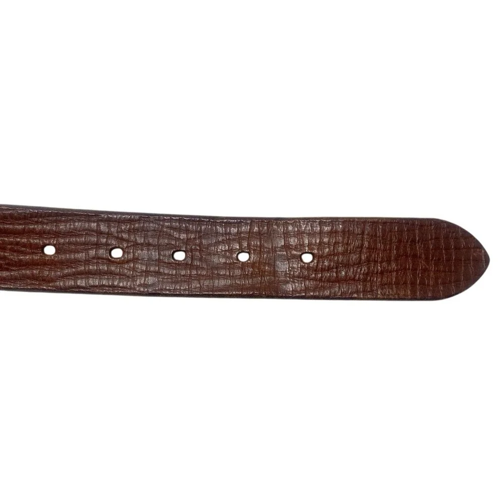 Fossil Womens Genuine Brown Textured Leather Belt Aztec Symbol Buckle Size M